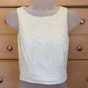 David's Bridal Ivory Sequin Crop Top
